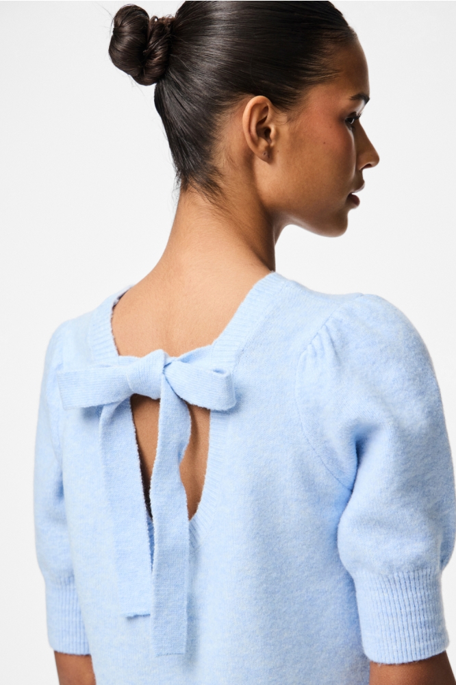 PCFUNIA SS O-NECK BOW KNIT TOP D2D 17161141 CASHMEERE BLUE